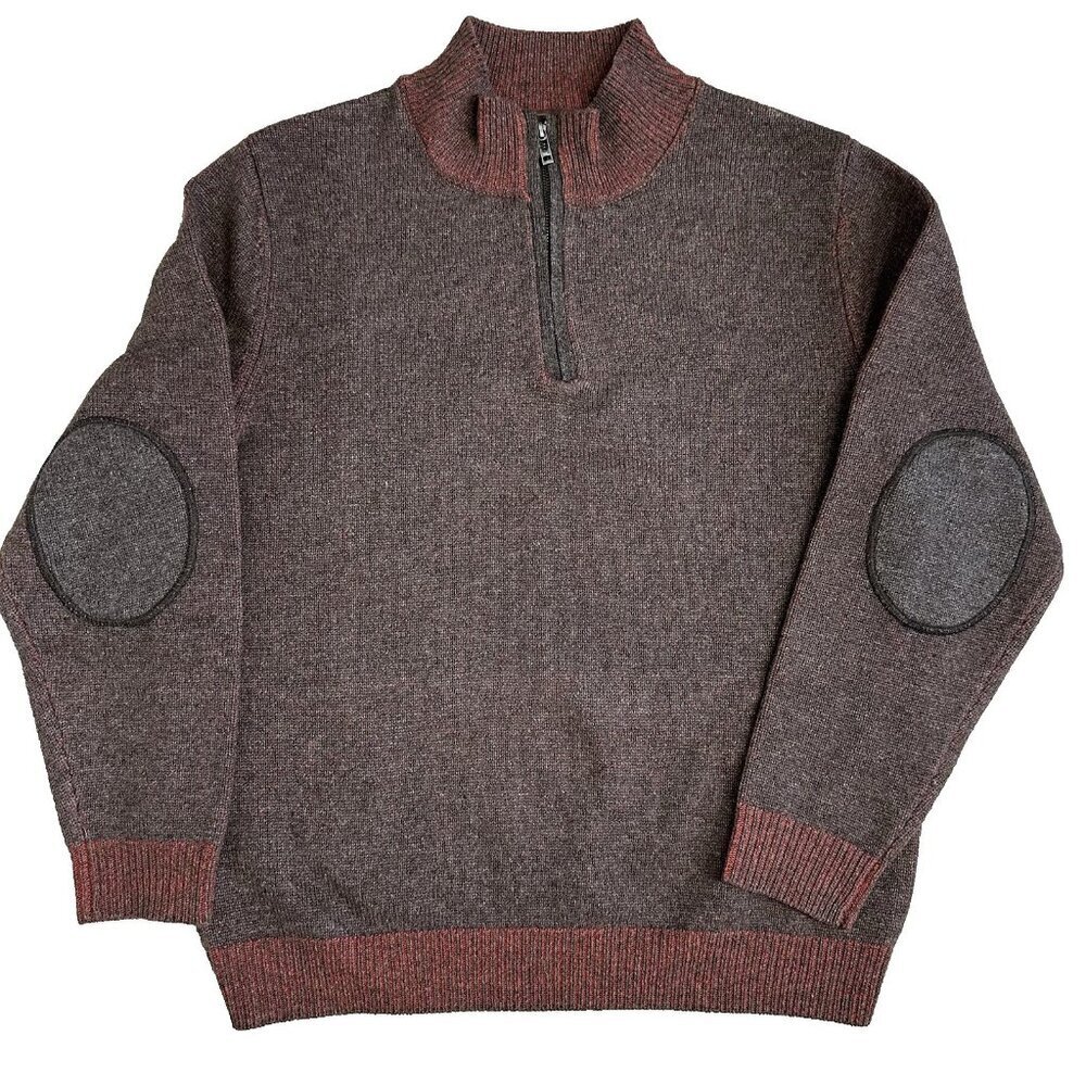 James Tattersall Pullover Sweater 1/4‎ Zip Brown Wool Blend Size XL